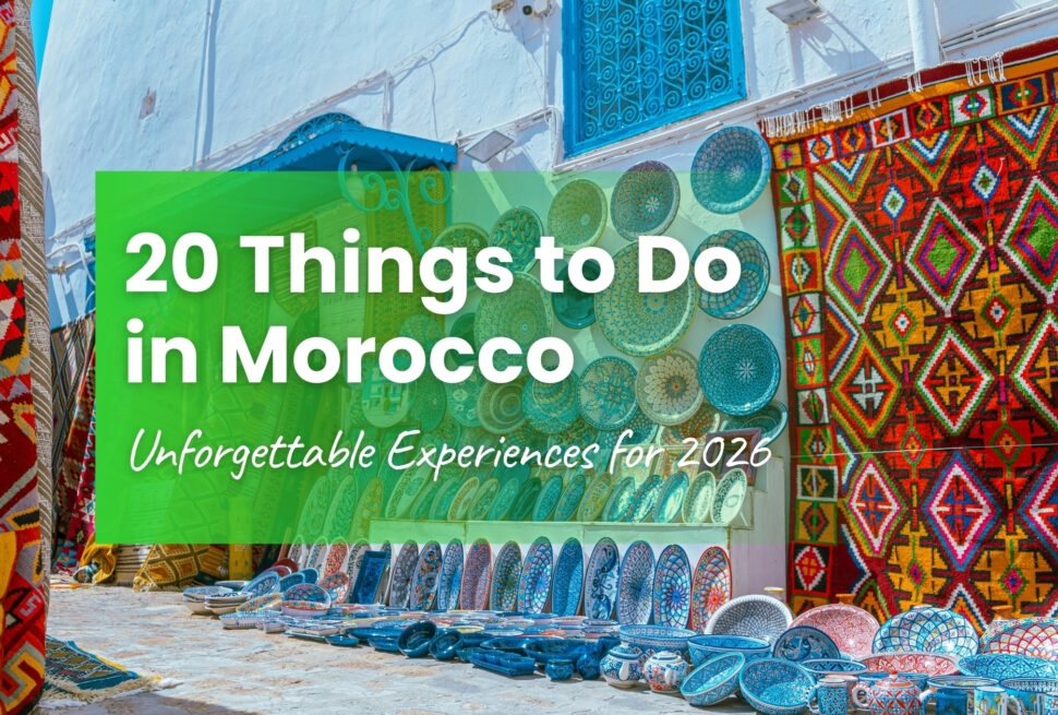 Things to do in Morocco — colorful ceramics and Berber carpets in a traditional medina souk