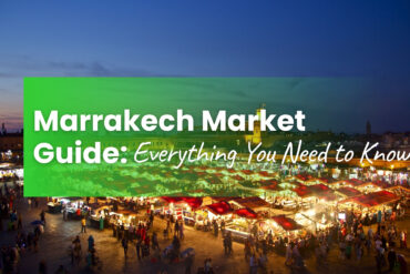 Evening view of the crowded Jemaa el-Fnaa square and Marrakech market stalls.